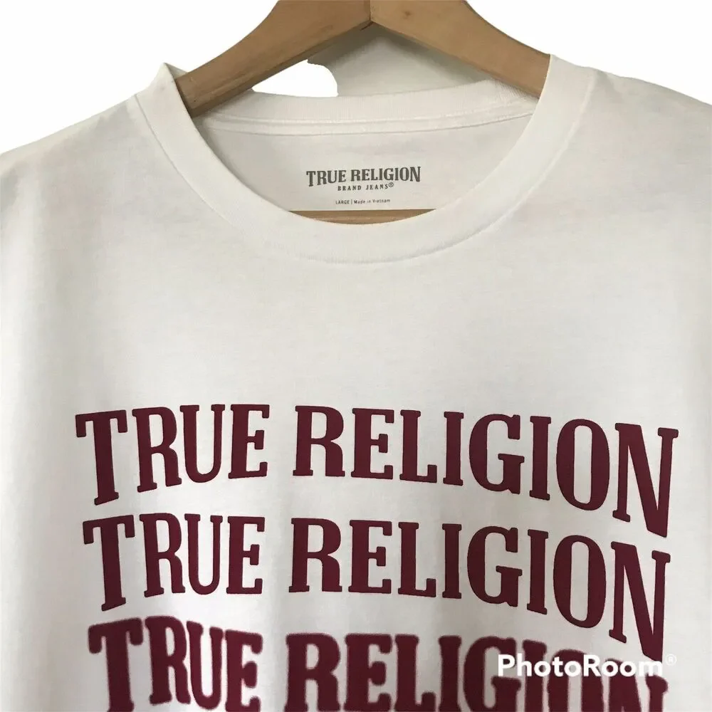 True Religion Mens Descending Arch Short Sleeve Tee White Size Large $59